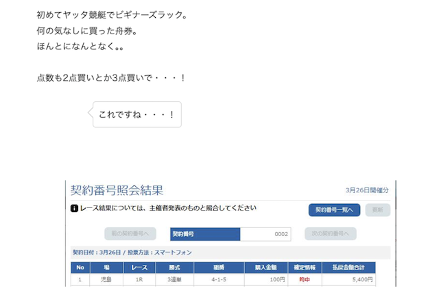 インターネットで見つけた競艇のビギナーズラックの実体験の画像1