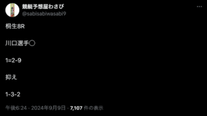 9月9日桐生8レース　1=2-9 抑え 1-3-2